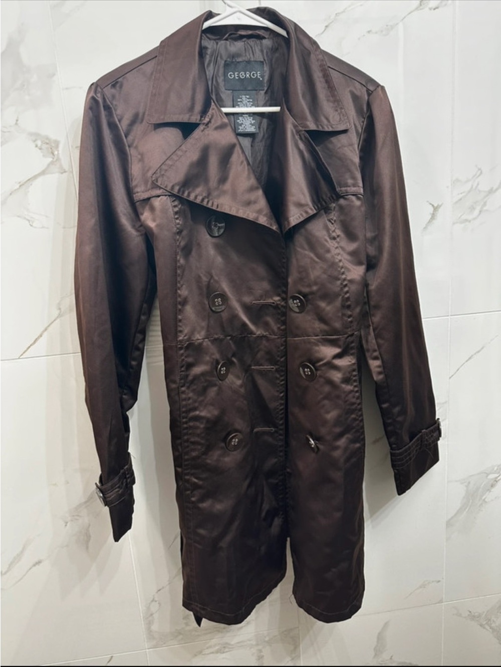 George Brown Satin Double-Breasted Trench Coat